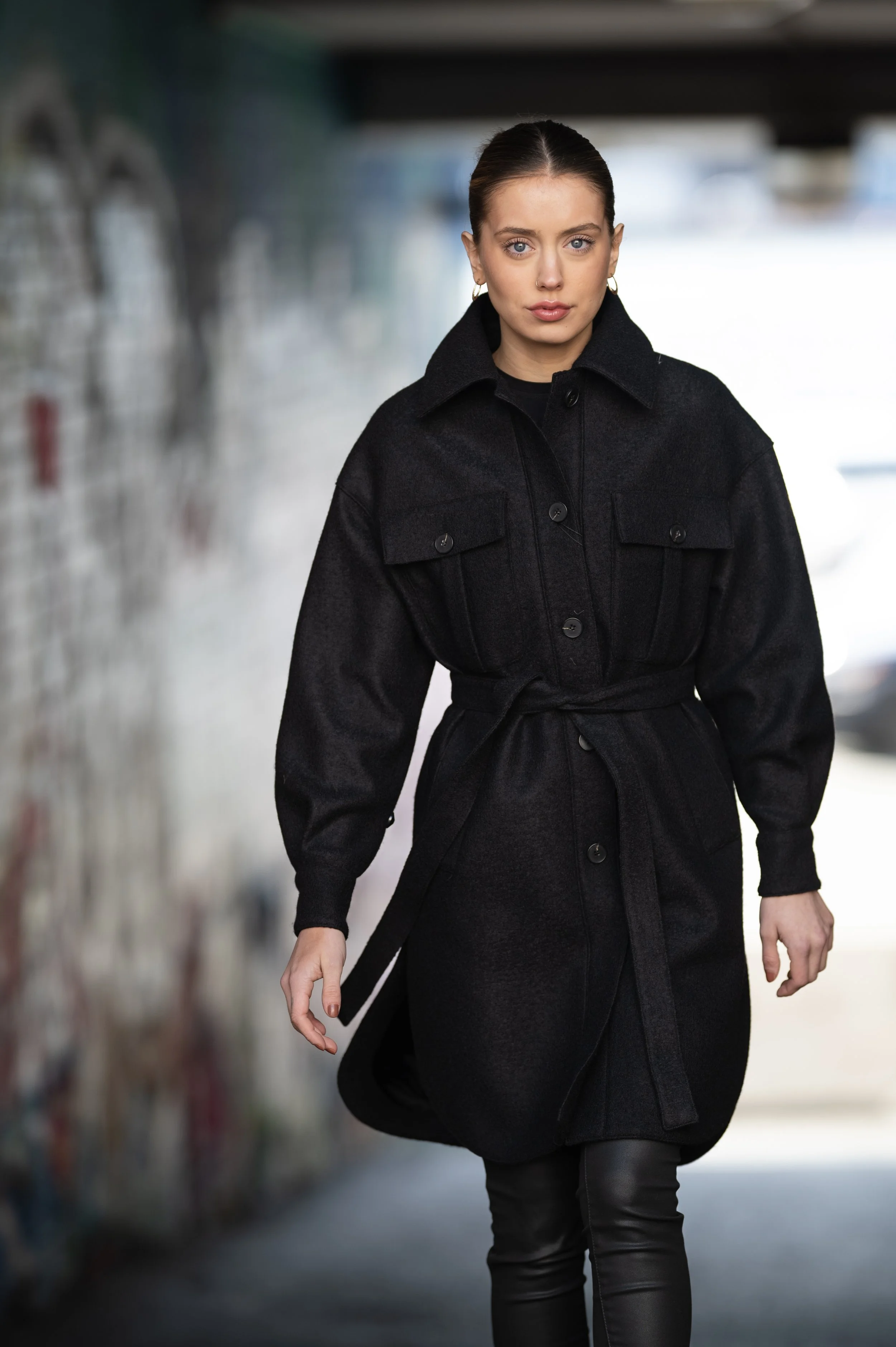 BOILED WOOL JACKET WITH REMOVABLE BELT — Always in Vogue